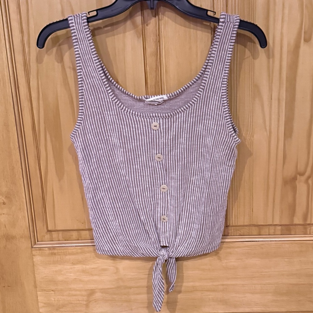 Caution To The Wind Brown and White Striped Crop Top